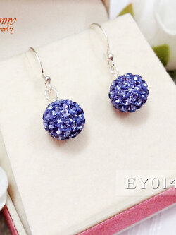 ต่างหูเงินแท้ 92.5% ต่างหูห้อย ระย้าแบบเกี่ยว ร้อยเม็ดบอลพลอยสีม่วง เม็ดบอล 7 มิล (เรือนเงินแท้)