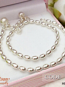 สร้อยข้อมือเงินแท้ 92.5% ข้อมือสำหรับเด็ก ลายรี งานเรียบๆ สวย พร้อมกระดิ่ง 1 ลูก