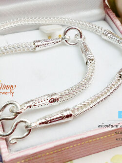 สร้อยเงินแท้ ลายสี่เสา ห้อยพระ 3 องค์ (งานไทย)