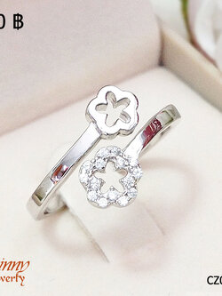 แหวนเงินแท้ 92.5% รูปดอกไม้ประดับเพชร cz งานเกรดจิวเวลรี่