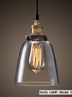 โคมไฟห้อยเพดานวินเทจแก้วใสหัวเดี่ยว 14x22cm