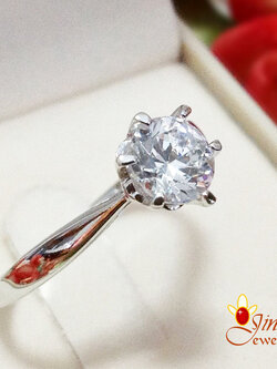 แหวนเงินแท้ แหวนเพชร cz เม็ดเดี่ยวหัวชู