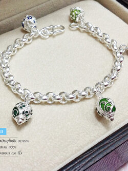 สร้อยข้อมือเงินแท้ 99.9% งานสุโขทัย ร้อยก้นหอย หลากสี ลงยา