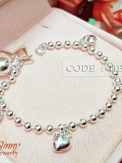 สร้อยข้อมือเงินแท้ 92.5% สำหรับเด็ก ลายบอล ห้อยตุ้งติ้งหัวใจ