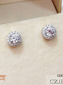 ต่างหูเงินแท้ ประดับเพชร cz รอบวง