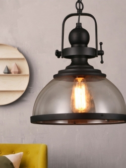 โคมไฟแขวนเพดานกระจกใสโครงสีดำ Iron Glass [GB3137]