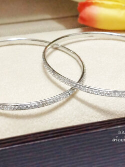 กำไลข้อมือเงินแท้ ประดับเพชร cz รอบวง กำไลขยายไม่ได้