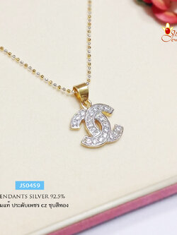 จี้เงินแท้ 92.5% จี้ตัว C ชนกัน ประดับเพชรสวิส cz ห่วงสีทอง ชุบทอง 18K หนา 1 ไมครอน (ราคาเฉพาะจี้ ไม่รวมสร้อย)