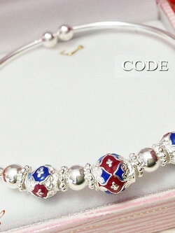 กำไลข้อมือเงินแท้ งานลงยาสีแดง น้ำเงิน 1.5 มิล