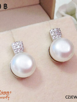 ต่างหูเงินแท้ มุกน้ำจืดแท้ ประดับเพชร cz งานละเอียด