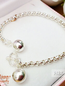 สร้อยข้อมือเงินแท้ 92.5% สำหรับเด็ก ลายผ่าหวาย (มีกระดิ่งหัวท้าย) ความหนา 2.0 มิล