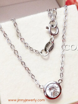 สร้อยคอเงิน พร้อมจี้ประดับเพชร CZ เม็ดเดี่ยว 1.2 มิล