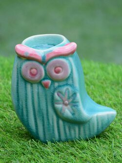 นกฮูกเซรามิคใส่เทียน สีเขียว