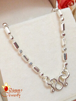 สร้อยคอเงินแท้ 92.5% สำหรับเด็ก ลายรีสลับหมุดกลมตัดลาย (งานไทย)