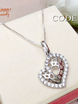 จี้เงินแท้ 92.5% จี้รูปหัวใจแบบฉลุ ประดับเพชร cz (ราคาเฉพาะจี้ ไม่รวมสร้อย)