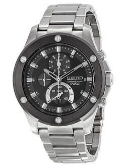 Seiko Chronograph Black Dial Stainless Steel Mens Watch SPC097
