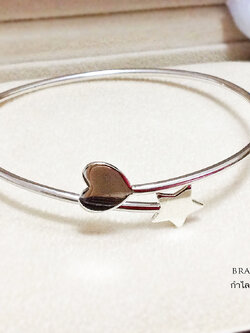 กำไลข้อมือเงินแท้ แบบเกลี้ยง หัวกำไลรูปดาว หัวใจ กำไลขยายได้