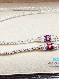 สร้อยคอเงินแท้ 92.5% สำหรับเด็ก ลายสี่เสา ลงยา น้ำเงินแดง หนัก 1 บาท (งานไทย)