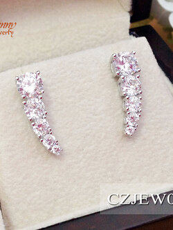 ต่างหูเงินแท้ ประดับเพชร cz แบบเรียงเม็ด