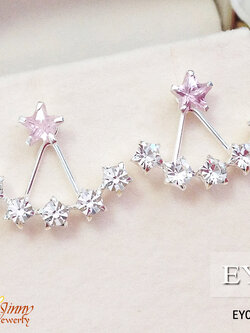 ต่างหูเงินแท้ แบบก้านเสียบ รูปดาวสีชมพูอ่อน ประดับเพชร cz