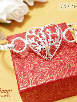 กำไลข้อมือเงินแท้ คล้องลายฉลุลายหัวใจต้นไม้ ความหนา 1.2 มิล แบน 3.0 มิล