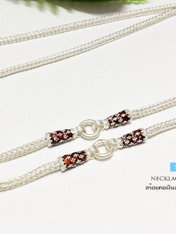 สร้อยเงินแท้ ห้อยพระ 5 องค์ ลายเปีย ลงยา (งานไทย)