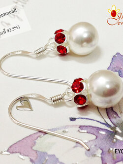 ต่างหูเงินแท้ ห้อยพลอยสีและมุกสังเคราะห์ ก้านเสียบแบบเกี่ยว