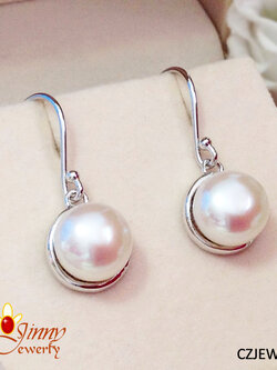 ต่างหูเงินแท้ มุกน้ำจืดแท้ ห่วงแบบคล้อง