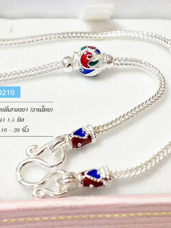 สร้อยคอเงินแท้ 92.5% ลายสี่เสาลงยา สีน้ำเงิน-แดง-เขียว หนัก 2-3 สลึงตัน เนื้อเงินแท้ (งานไทย)