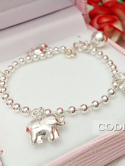 สร้อยข้อมือเงินแท้ สำหรับเด็ก ห้อยช้าง หนา 2.0 มิล