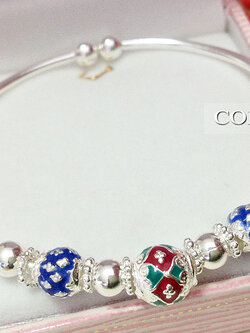 กำไลข้อมือเงินแท้ งานลงยาสีแดง น้ำเงิน และเขียว 1.5 มิล