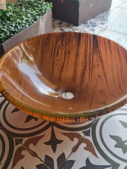 อ่างล้างหน้าลายไม้ ทรงกลม