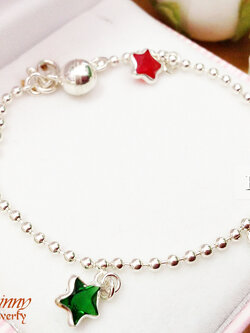 สร้อยข้อมือเงินแท้ สำหรับเด็ก ห้อยดาวคละสี หนา 1.2 มิล