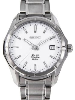 Seiko Solar Men's Watch White/Silver Stainless Strap SNE139P1