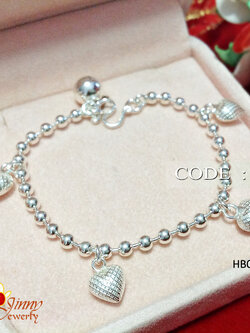 สร้อยข้อมือเงินแท้ สำหรับเด็ก ห้อยรูปหัวใจลาย หนา 2.0 มิล