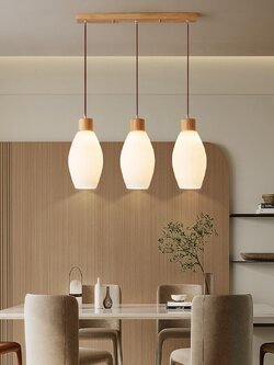 โคมไฟแขวนเพดาน 3 ดวง ฐานไม้ทรงยาว สไตล์ญี่ปุ่น [WG-11515]