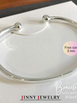 กำไลข้อมือเงินแท้ 92.5% กำไลกลมเกลี้ยง แบบตัน เกี่ยวเข้าที่ข้อมือ ปรับขนาดได้ (รับประกันเงินแท้)