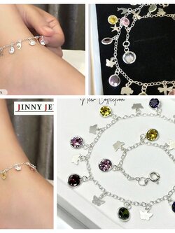 สร้อยข้อเท้าเงินแท้ 92.5% ลายโซ่ ร้อยตุ้งติ้งเพชร cz แผ่นเงินลายน่ารักๆ หนักประมาณ 2 สลึง (รับประกันเงินแท้)