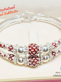 กำไลข้อมือเงินแท้ 99.9% กำไลข้อมือผู้หญิง แบบ 2 วง งานสุโขทัย ลงยาสีแดง สวยมากๆ เหมาะสำหรับข้อมือ 6.5 - 7 นิ้ว (งานเงินสุโขทัย-งานช่างทอง)