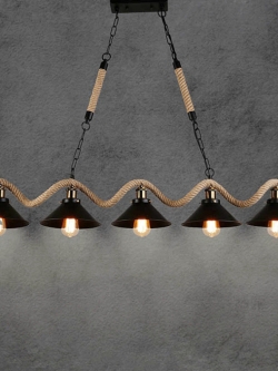 โคมไฟแขวนเพดานสไตล์วินเทจสีดำลายเชือกเกลียวคลื่น 5 ดวง [RT054]