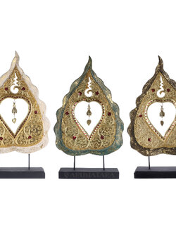 ไม้แกะสลักใบโพธิ์กระดิ่ง (ขาว/ดำ เขียว)