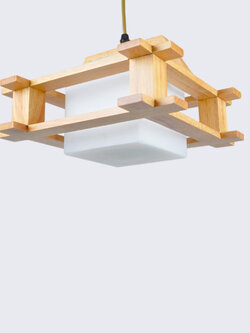 โคมไฟแขวนเพดานไม้สไตล์โมเดิร์น Japanese โป๊ะโคมแก้วสีขาวทรงสี่เหลี่ยม [LMD-0044]