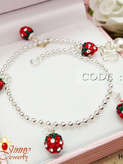 สร้อยข้อมือเงินแท้ ห้อยสตอเบอรี่ขาวแดง หนา 1.2 มิล