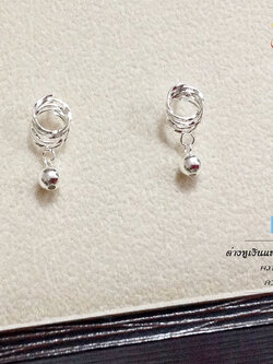 ต่างหูเงินแท้จิ๋ว ลายเกลียว ห้อยเม็ดเงิน (ตัวเรือนเงินแท้)