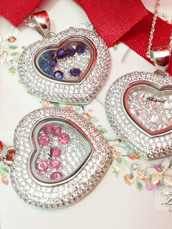 จี้เงินแท้ งานแบรนด์ Chopard พลอย 3 สี ชมพู ขาว และน้ำเงิน เล่นแสงสวยมาก