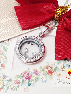 จี้เงินแท้ งานแบรนด์ Chopard ตรงกลางมีพลอยสีขาว กลิ้งไปมาได้