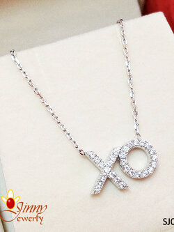 สร้อยคอเงินแท้ พร้อมจี้ XO ประดับเพชร cz งานเกรดจิวเวลรี่เส้นเล็กๆ หนา 1.2 มิล