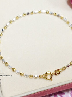 สร้อยข้อมือเงินแท้ 92.5% ชุบ 2 กษัตริย์ ลายเหลี่ยมสลับตัดลาย สวยมาก เล่นแสงได้ดี (งานอิตาลี)