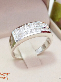 แหวนเงินแท้ 92.5% แหวนประเพชร cz สองแถว หญิง ชาย ใส่ได้ เป็นแหวนคู่ได้