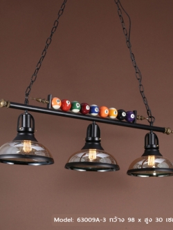 โคมไฟแขวนเพดาน โต๊ะสนุ๊กโป๊ะแก้วสีดำมีลูก billiard [63009A]